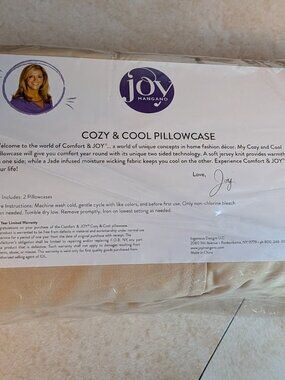 NWT Set of 2 Jumbo Joy Mangano Cozy & Cool Pillowcases in Beige/Gold 23" x 33"